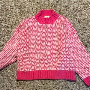 Vibrant Pink and White Women's Turtleneck Sweater